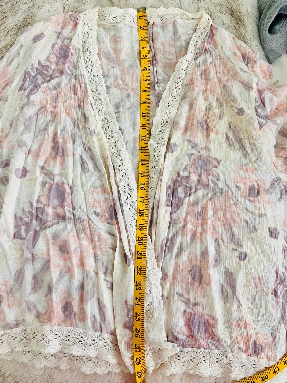 Free People Floral Lace-Trim Kimono Cover-Up - Cream, Pink & Lavender